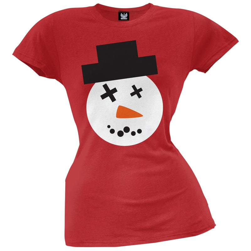 Big Snowman Face Ugly Christmas Sweater Juniors T-Shirt Juniors T-Shirts Old Glory 2XL Red 