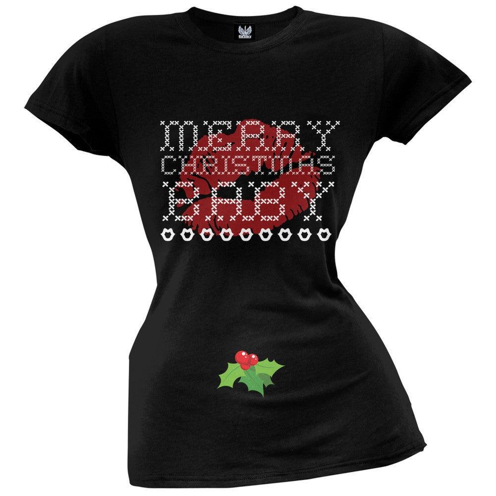 Merry Christmas Baby Ugly Christmas Juniors Black T-Shirt Juniors T-Shirts Old Glory   