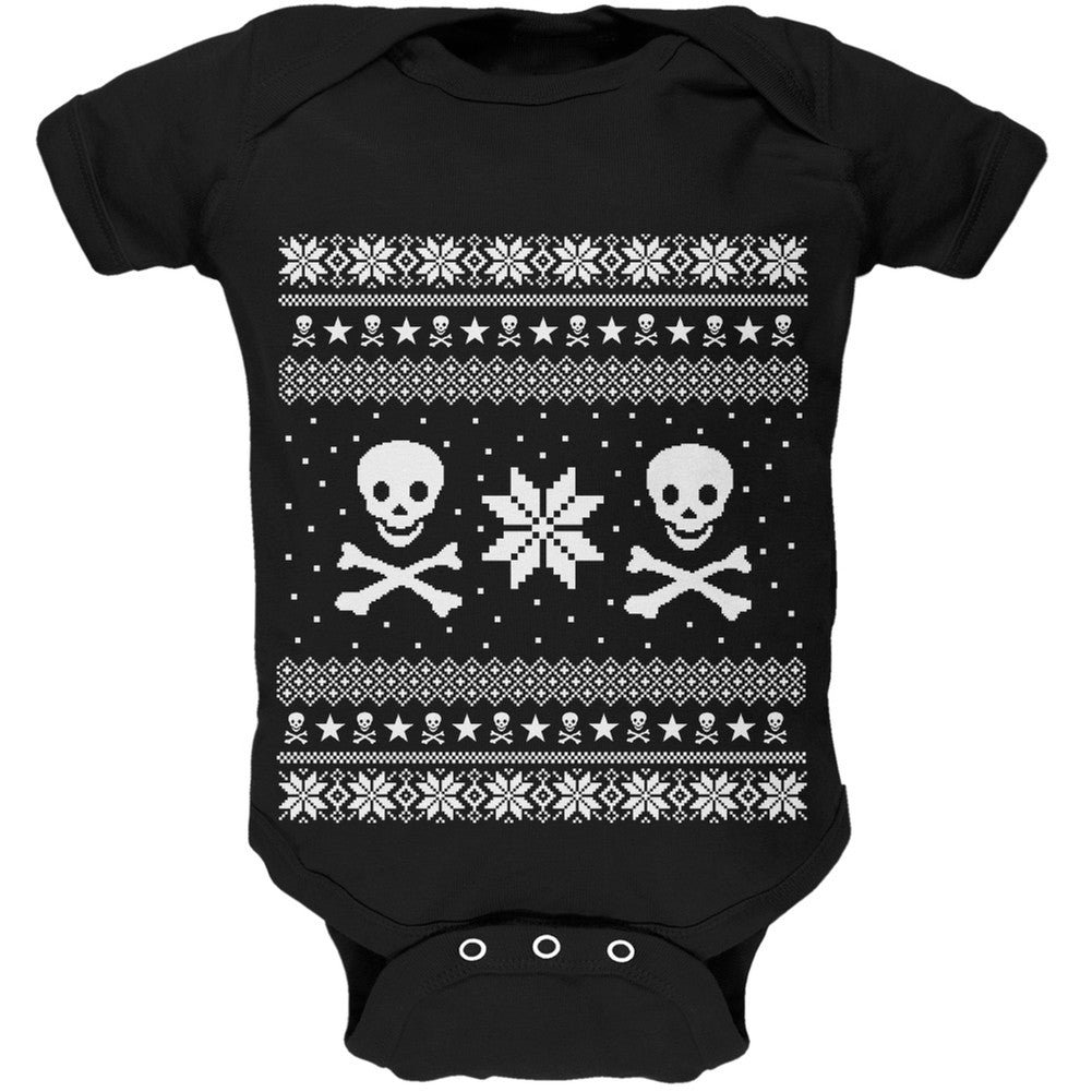 Skull & Crossbones Ugly Christmas Sweater Black Baby One Piece Baby One Piece Old Glory   