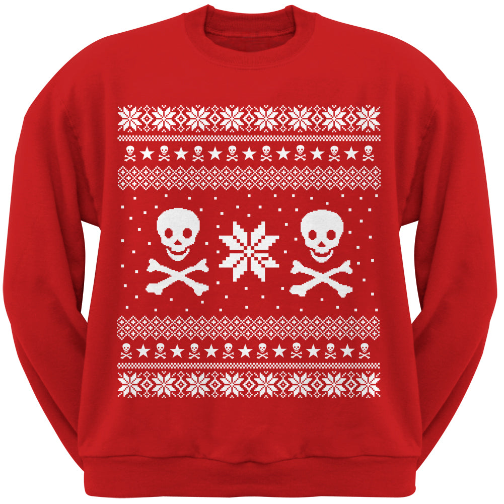 Skull & Crossbones Ugly Christmas Sweater Red Crew Neck Sweatshirt Men's Sweatshirts Old Glory 2XL Red 