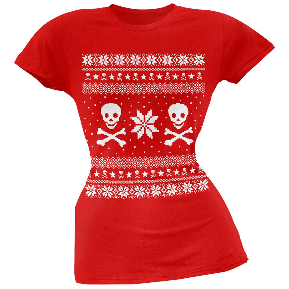 Skull & Crossbones Ugly Christmas Sweater Black Juniors T-Shirt Juniors T-Shirts Old Glory   