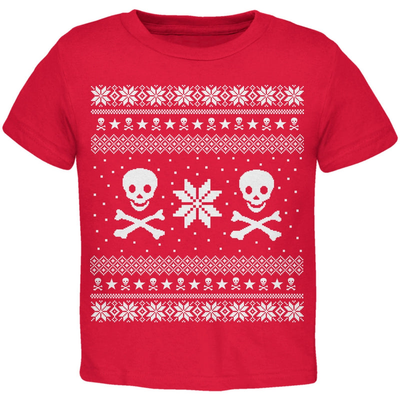 Skull & Crossbones Ugly Christmas Sweater Black Toddler T-Shirt Toddler T-Shirts Old Glory   