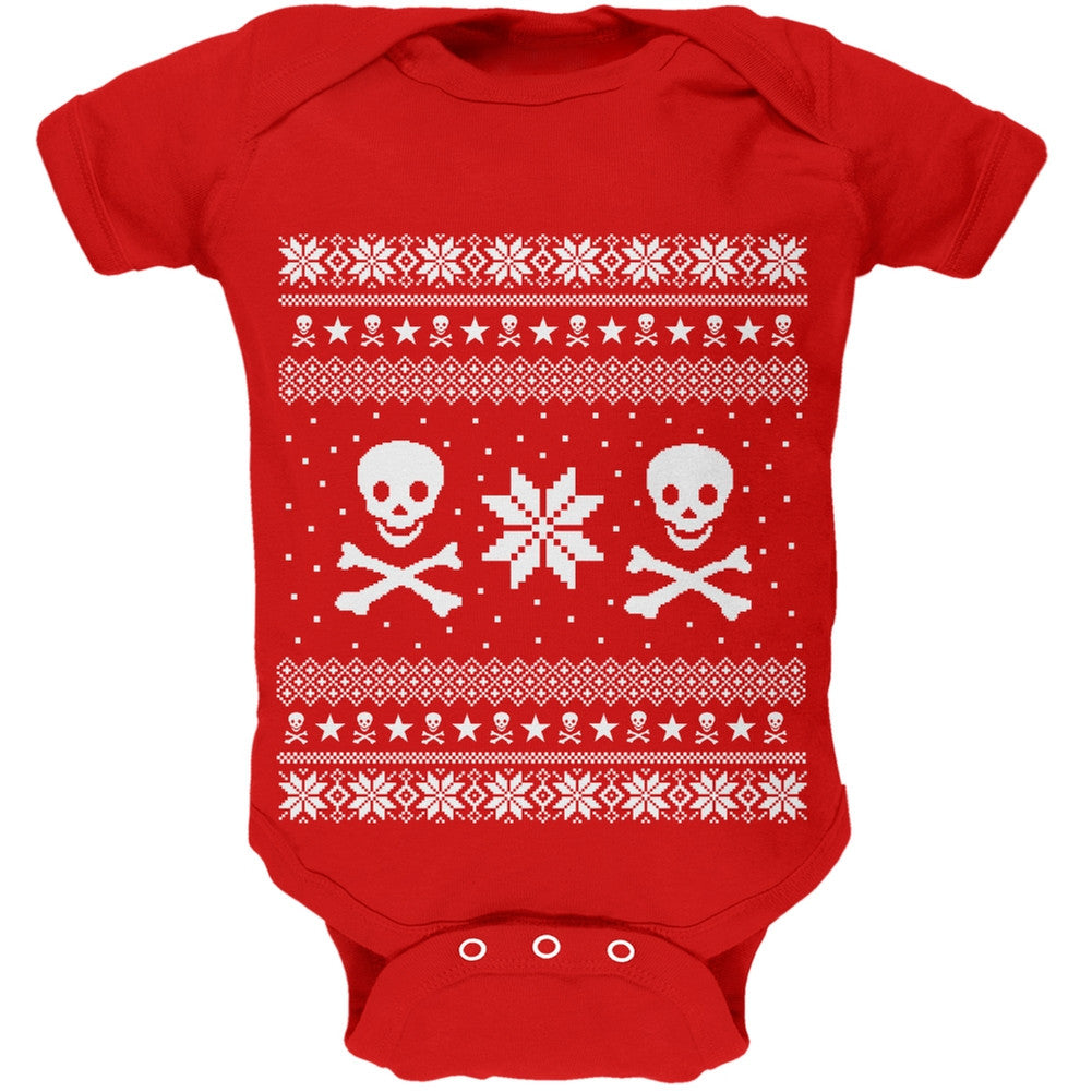 Skull & Crossbones Ugly Christmas Sweater Black Baby One Piece Baby One Piece Old Glory   