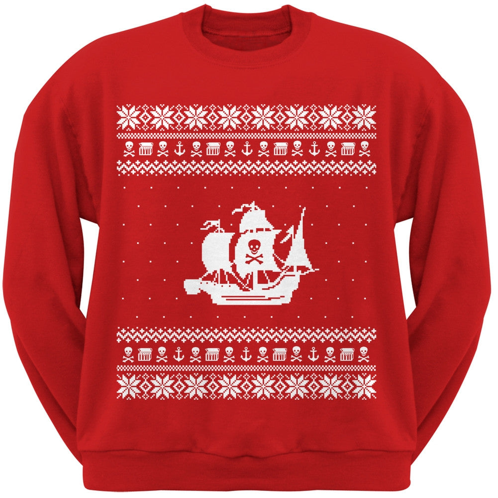 Pirate Ship Ugly Christmas Sweater Black Crew Neck Sweatshirt Men's Sweatshirts Old Glory   