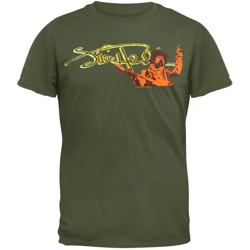 Jimi Hendrix - Foil Signature T-Shirt Men's T-Shirts Jimi Hendrix MD Olive