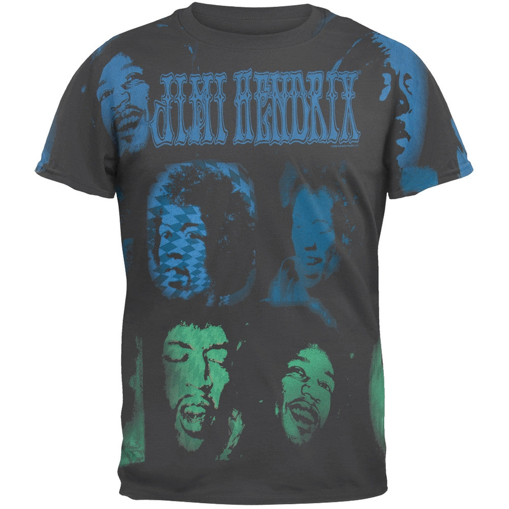 Jimi Hendrix - Jimi Faces All Over T-Shirt Men's T-Shirts Jimi Hendrix SM Grey 