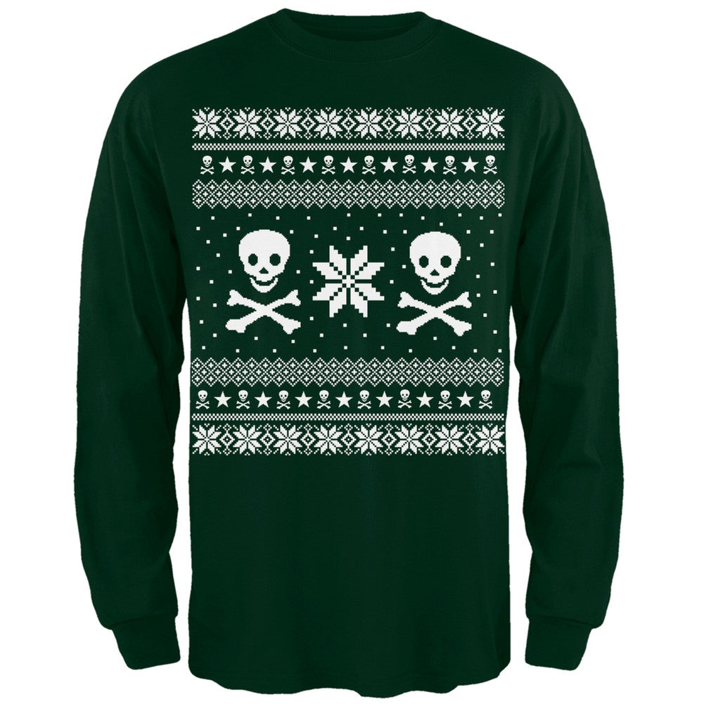 Skull & Crossbones Ugly Christmas Sweater Mens Long Sleeve T Shirt Men's Long Sleeves Old Glory SM Dark Green 