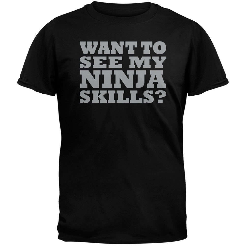 Want To See My Ninja Skills Adult Black Flip Up T-Shirt Men's T-Shirts Old Glory   