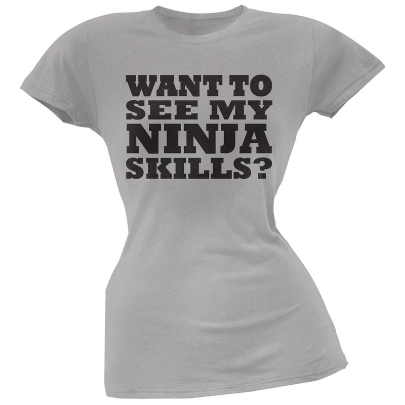 Want To See My Ninja Skills Black Juniors Flip Up T-Shirt Juniors T-Shirts Old Glory   