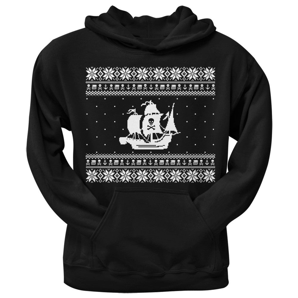 Pirate Ship Ugly Christmas Sweater Black Pullover Hoodie Men's Hoodies Old Glory   