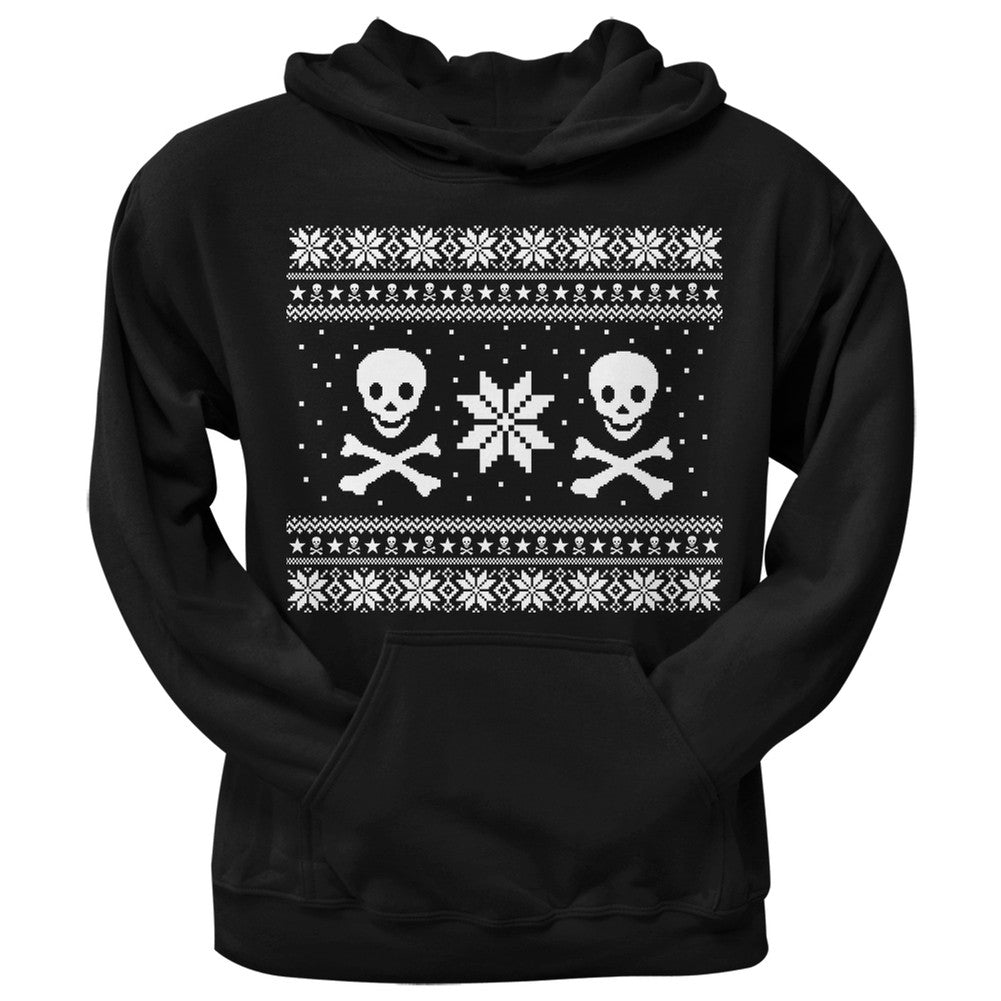 Skull & Crossbones Ugly Christmas Sweater Black Pullover Hoodie Men's Hoodies Old Glory   