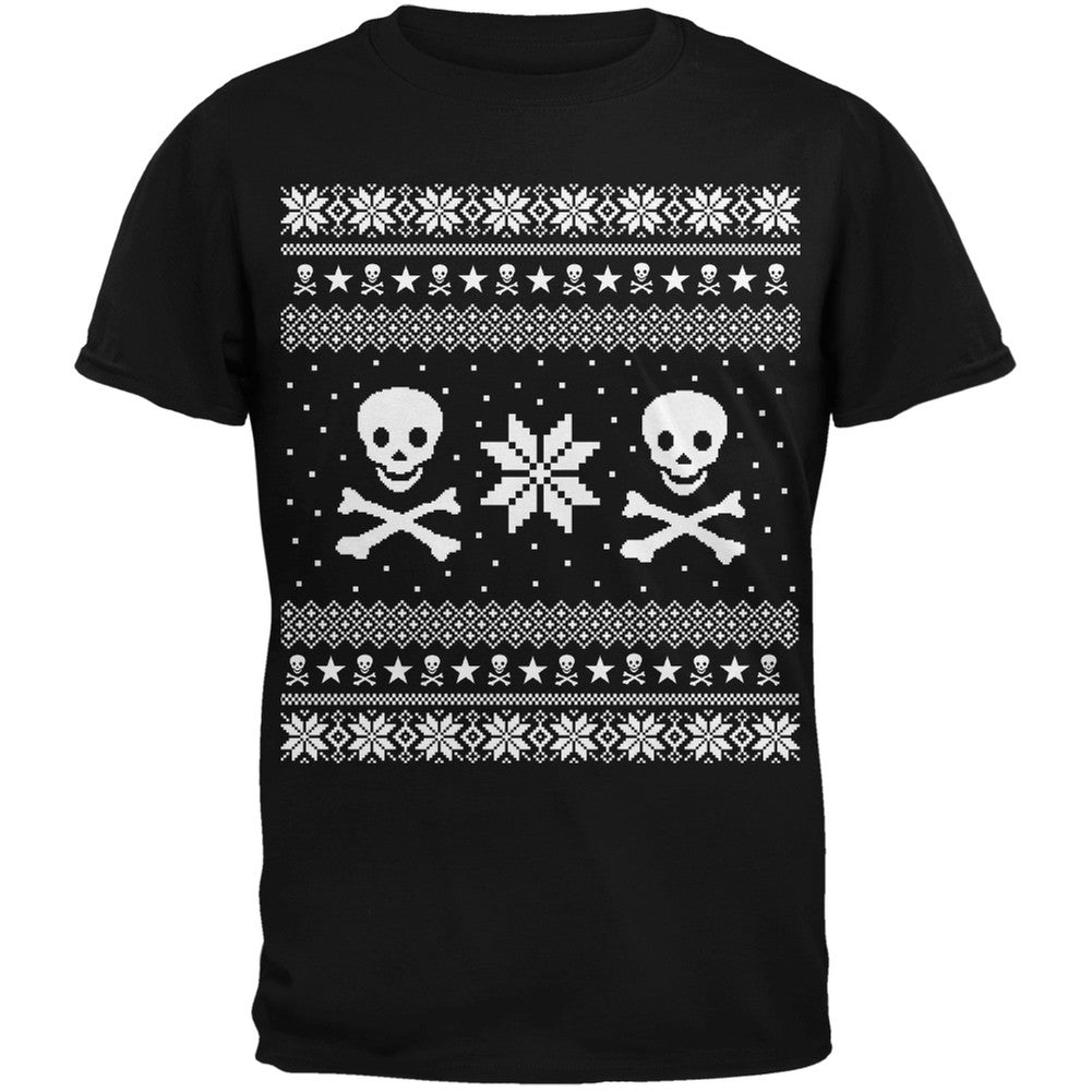 Skull & Crossbones Ugly Christmas Sweater Black T-Shirt Men's T-Shirts Old Glory   