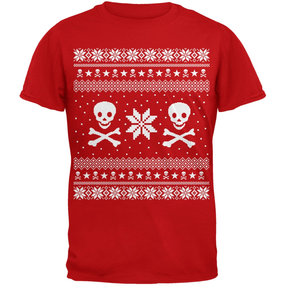 Skull & Crossbones Ugly Christmas Sweater Red T-Shirt Men's T-Shirts Old Glory 2XL Red 