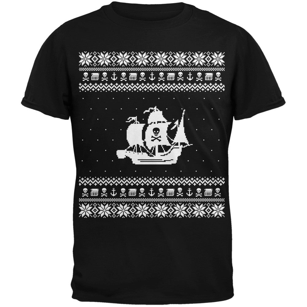 Pirate Ship Ugly Christmas Sweater Black T-Shirt Men's T-Shirts Old Glory   