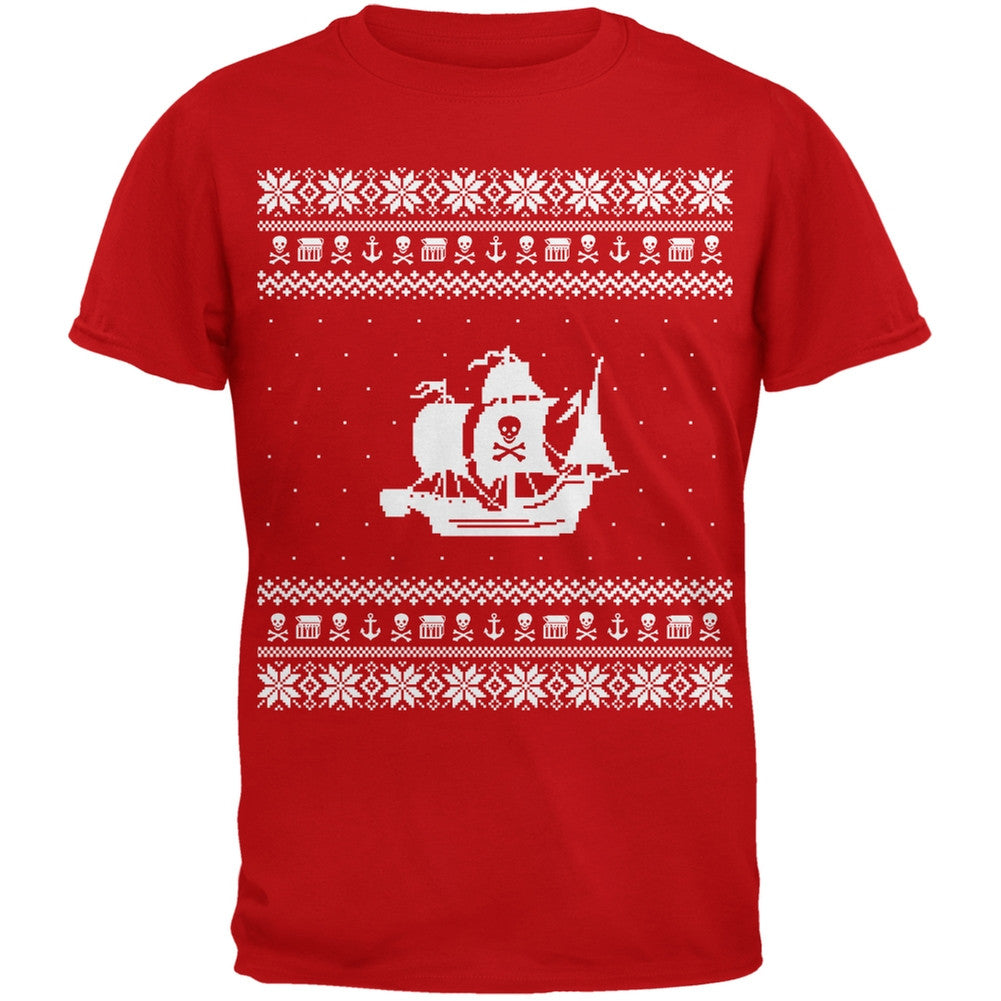 Pirate Ship Ugly Christmas Sweater Red T-Shirt Men's T-Shirts Old Glory 2XL Red 