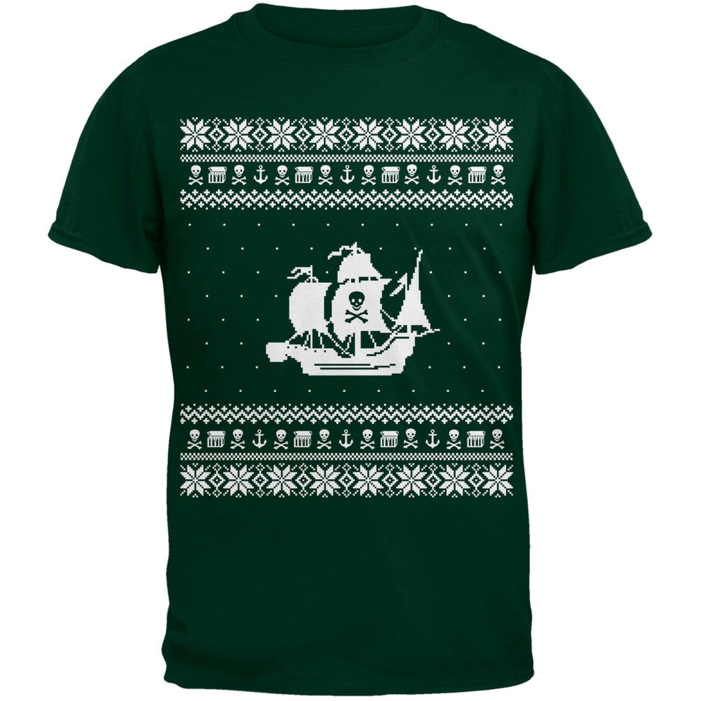 Pirate Ship Ugly Christmas Sweater Black T-Shirt Men's T-Shirts Old Glory   