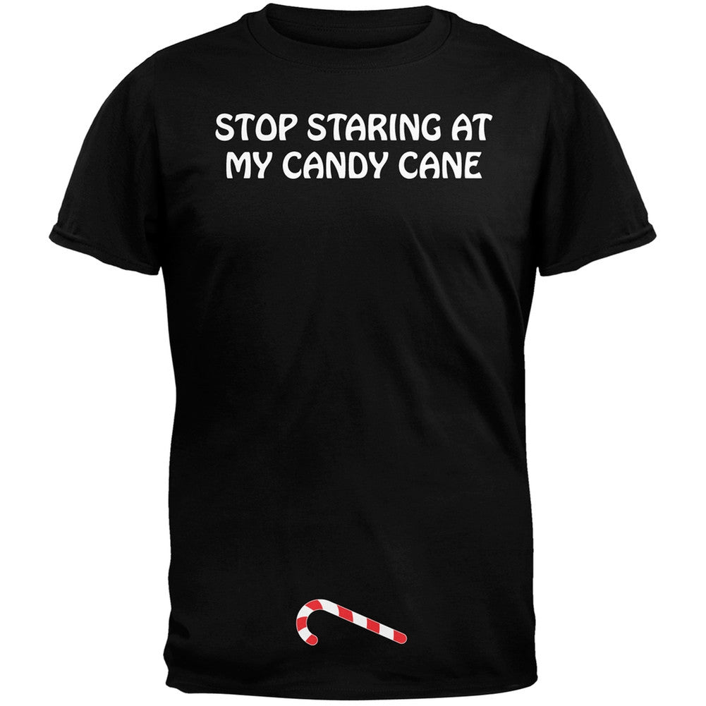 Stop Staring At My Candy Cane Black Adult T-Shirt Men's T-Shirts Old Glory   