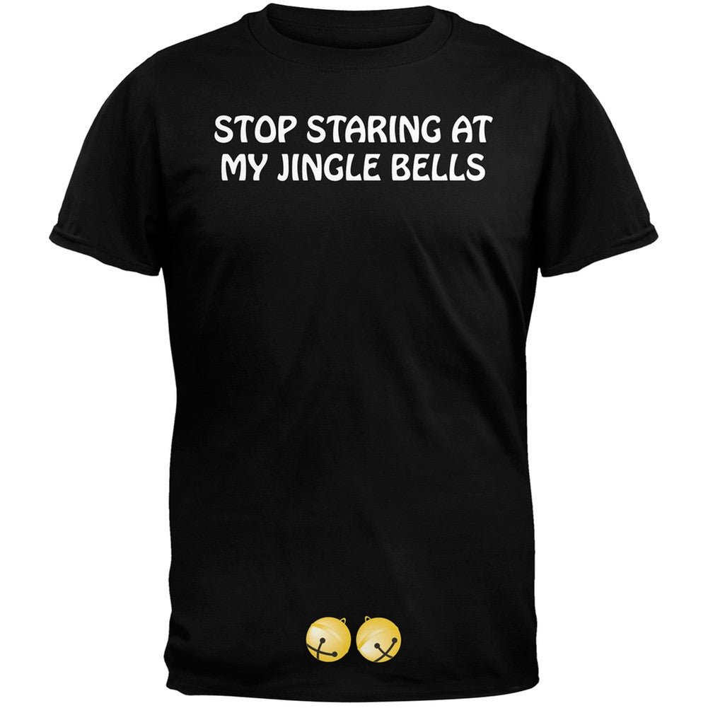 Stop Staring At My Jingle Bells Black Adult T-Shirt Men's T-Shirts Old Glory   