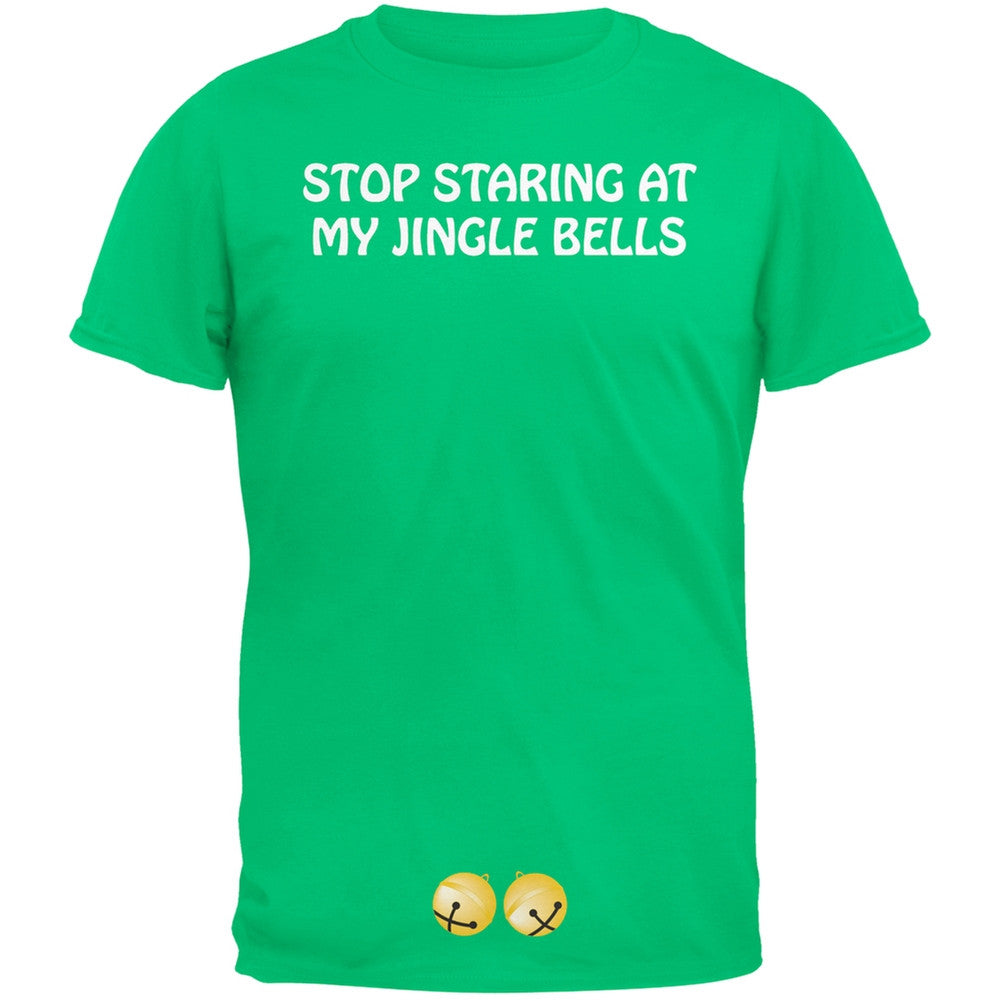 Stop Staring At My Jingle Bells Black Adult T-Shirt Men's T-Shirts Old Glory   