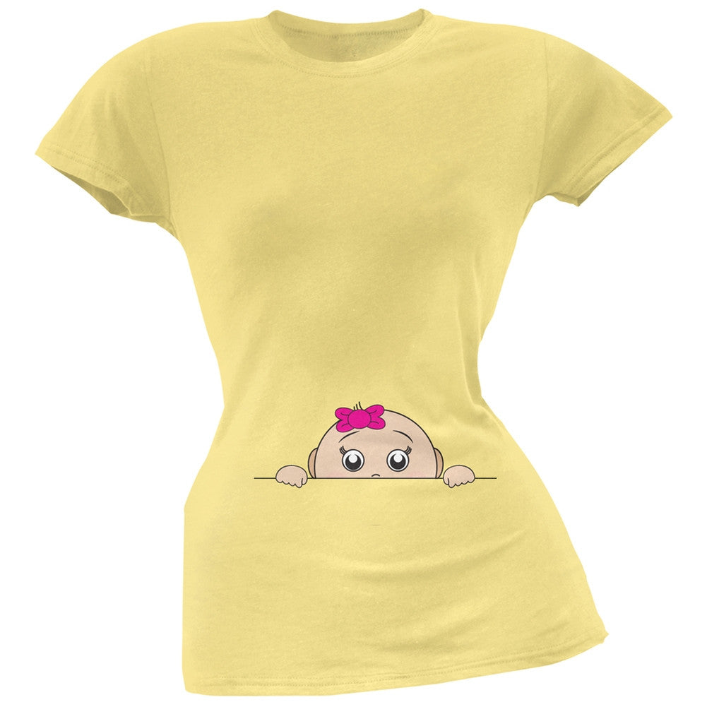 Peeking Baby Girl Pink Soft Juniors T-Shirt Juniors T-Shirts Old Glory SM Yellow 