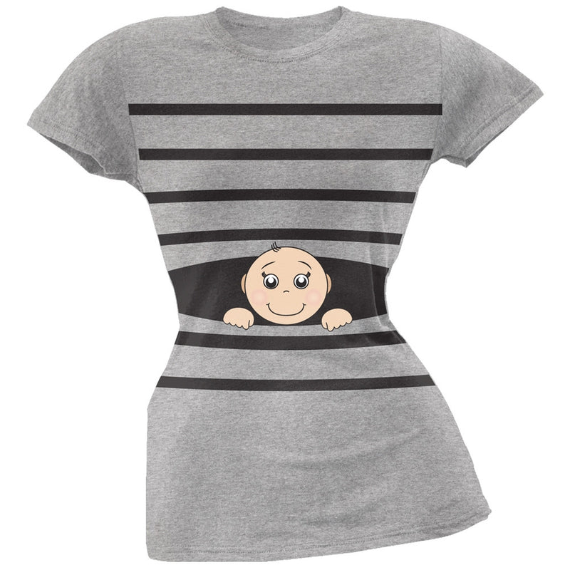 Striped Peeking Baby Pink Soft Juniors T-Shirt Juniors T-Shirts Old Glory   