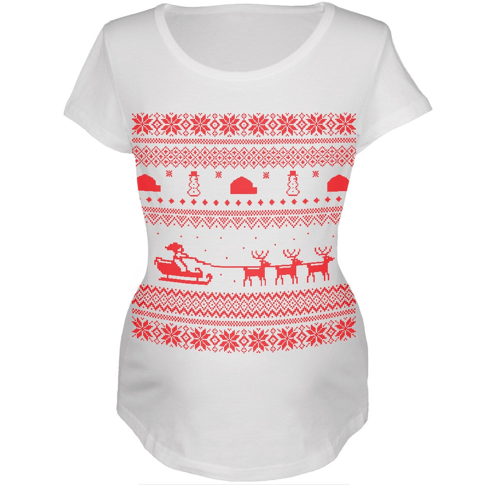 Santa Sleigh Ugly Christmas Sweater Womens Maternity T-Shirt Maternity T-Shirts Old Glory   