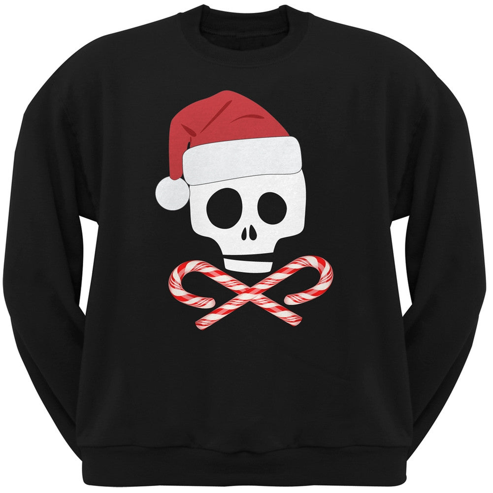 Skull And Cross Candy Canes Santa Black Crew Neck Sweatshirt Men's Sweatshirts Old Glory   