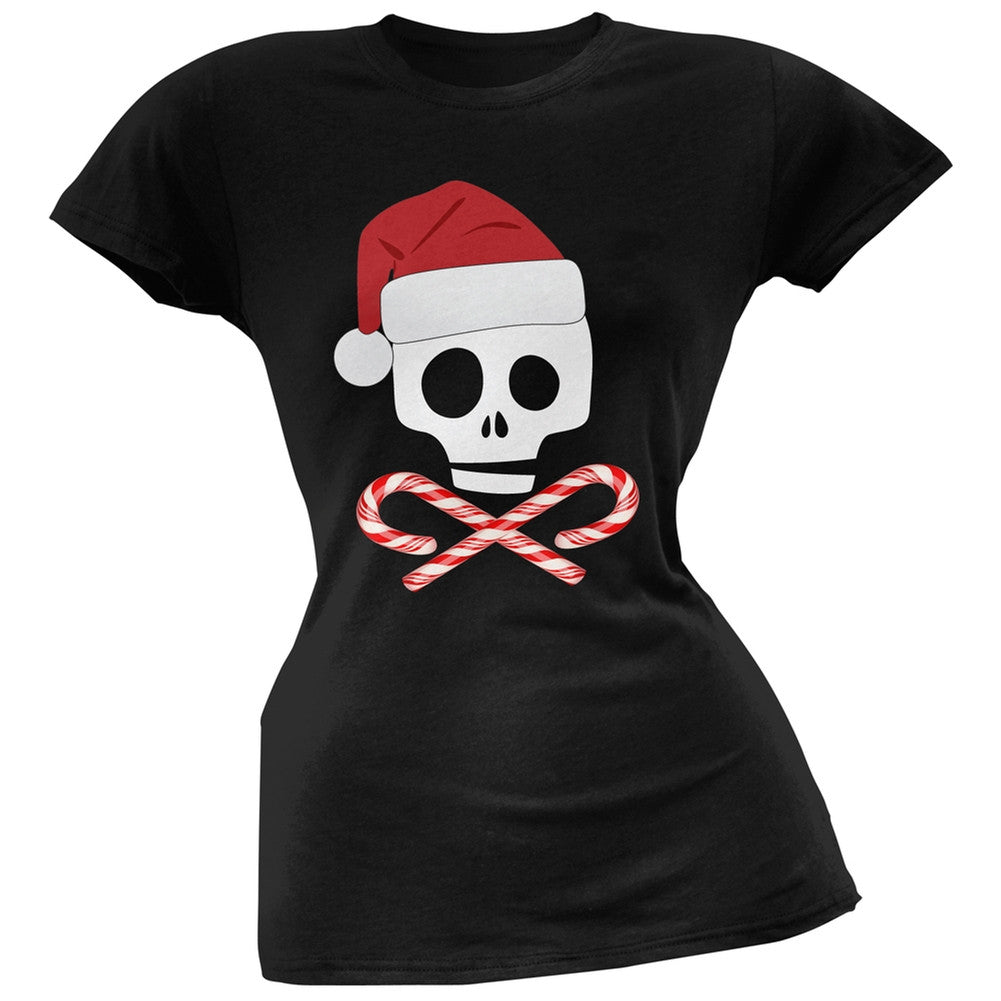 Skull And Cross Candy Canes Santa Black Soft Juniors T-Shirt Juniors T-Shirts Old Glory   