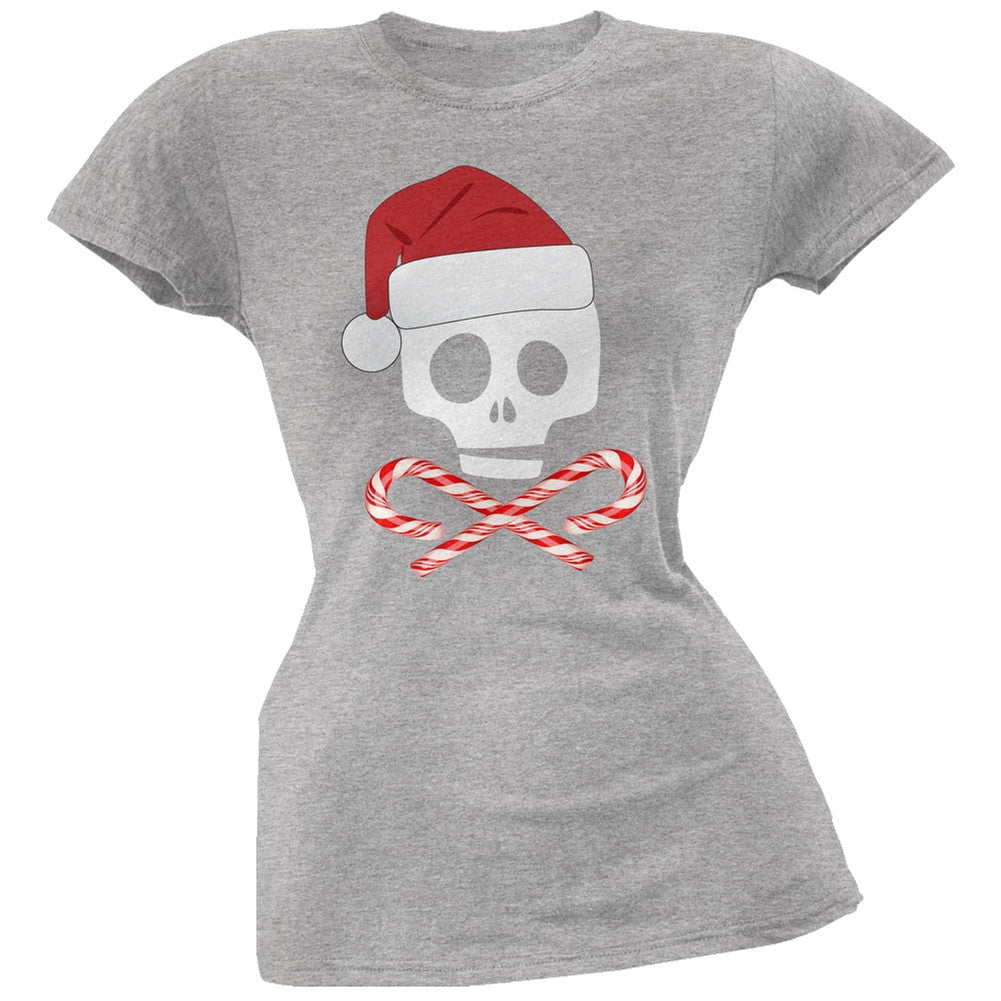 Skull And Cross Candy Canes Santa Black Soft Juniors T-Shirt Juniors T-Shirts Old Glory   