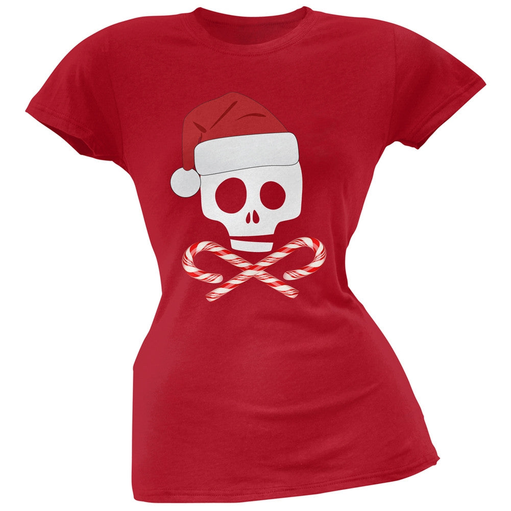 Skull And Cross Candy Canes Santa Black Soft Juniors T-Shirt Juniors T-Shirts Old Glory   