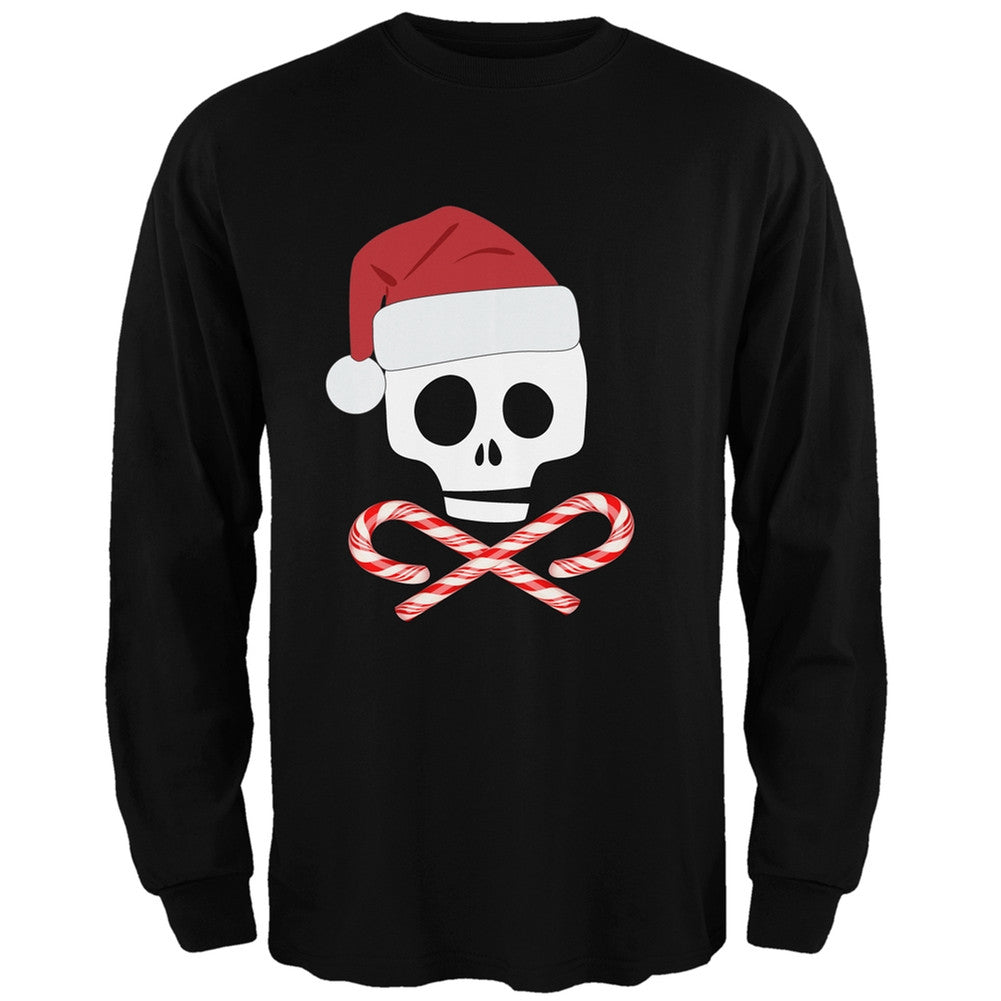 Skull And Cross Candy Canes Santa Black Adult Long Sleeve T-Shirt Men's Long Sleeves Old Glory   