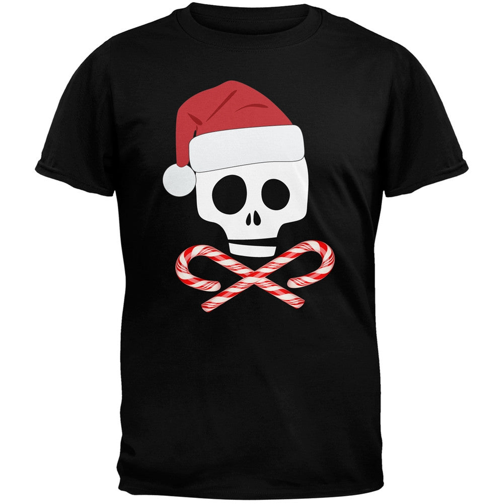 Skull And Cross Candy Canes Santa Black Adult T-Shirt Men's T-Shirts Old Glory   