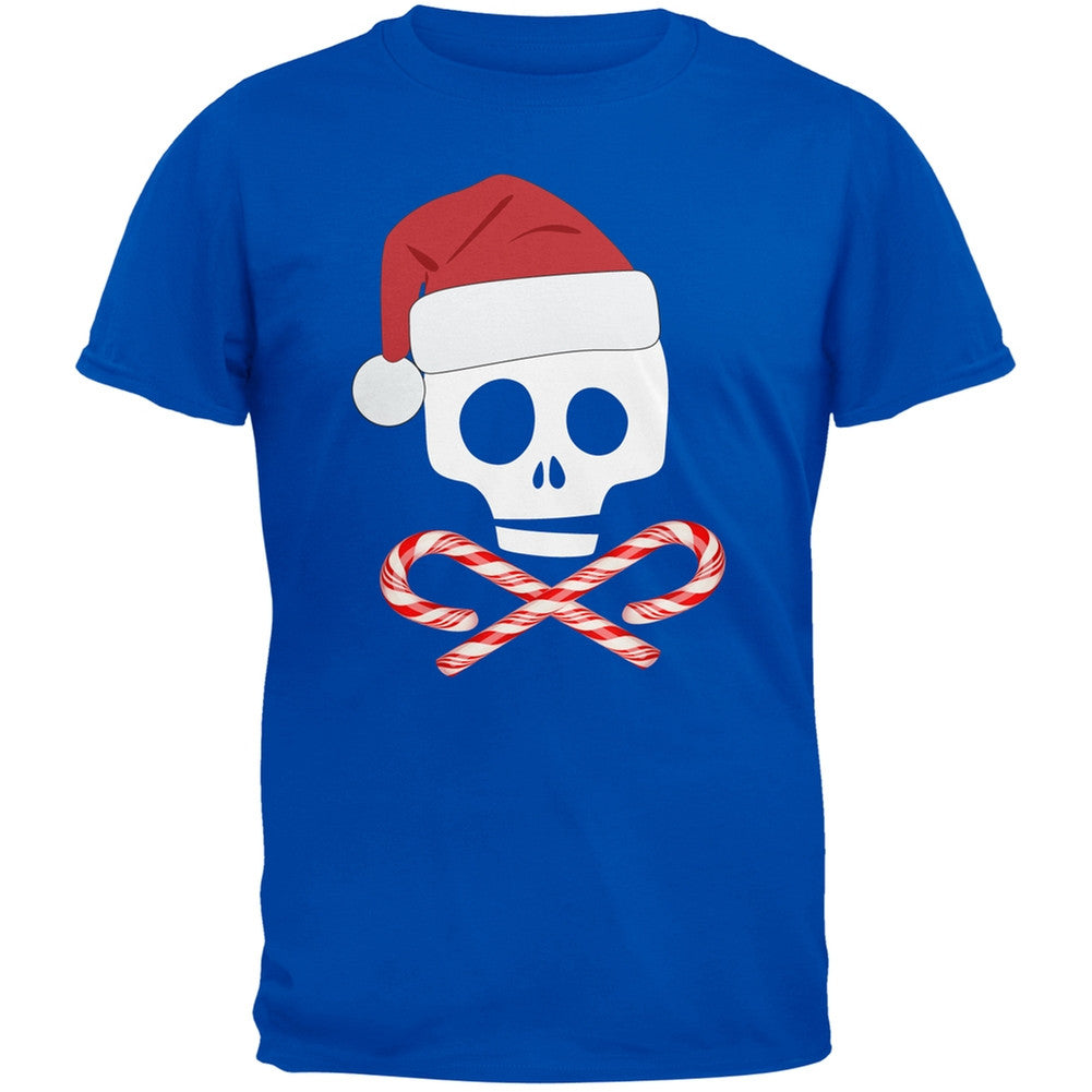 Skull And Cross Candy Canes Santa Blue Adult T-Shirt Men's T-Shirts Old Glory 2XL Blue 