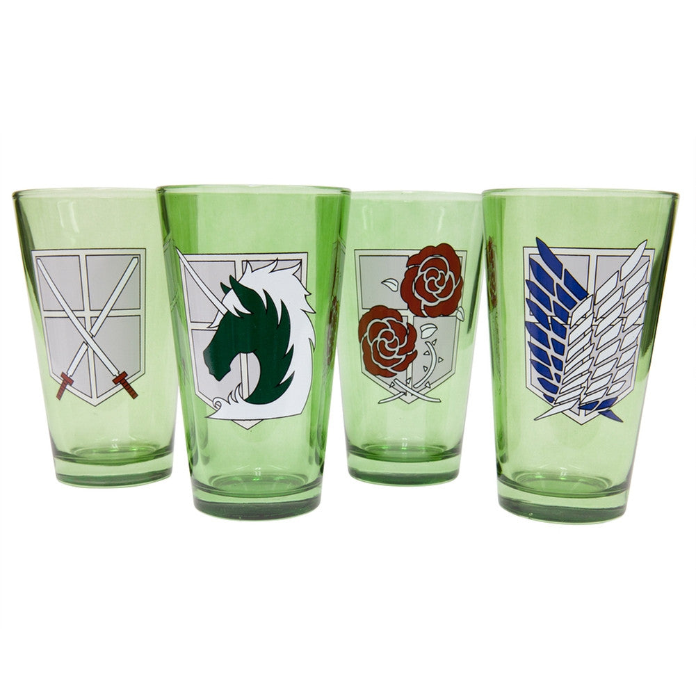 Attack On Titan - Military Badges Pint Glasses 4 Pack Set Pint Glasses Old Glory   