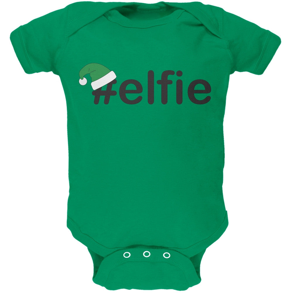 #Elfie Christmas Hashtag Green Soft Baby One Piece Baby One Piece Old Glory 0-3 Mo Green 