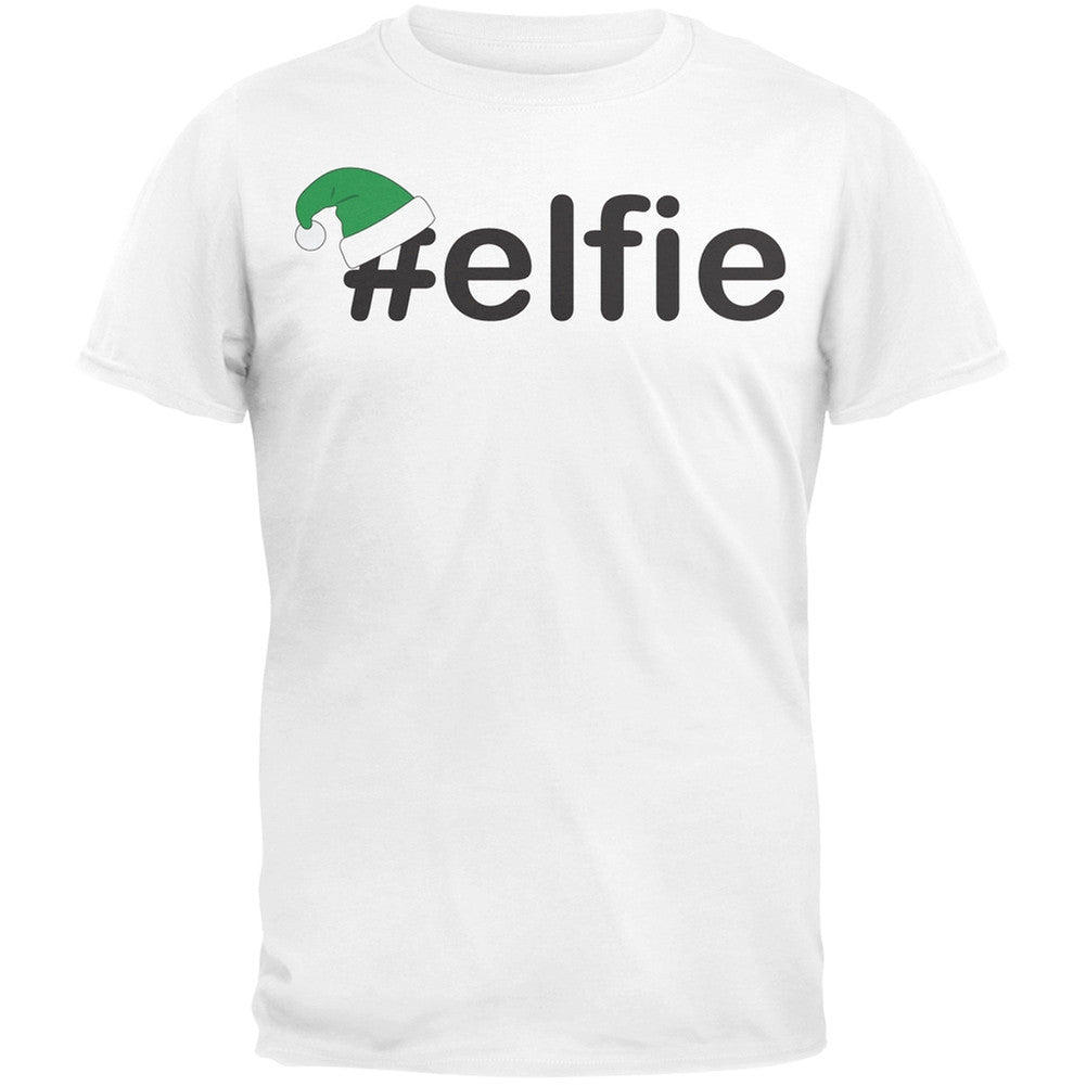 #Elfie Christmas Hashtag Green Adult T-Shirt Men's T-Shirts Old Glory SM White 