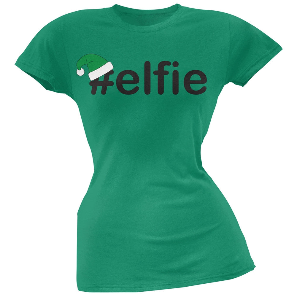 #Elfie Christmas Hashtag Green Soft Juniors T-Shirt Juniors T-Shirts Old Glory SM Green 