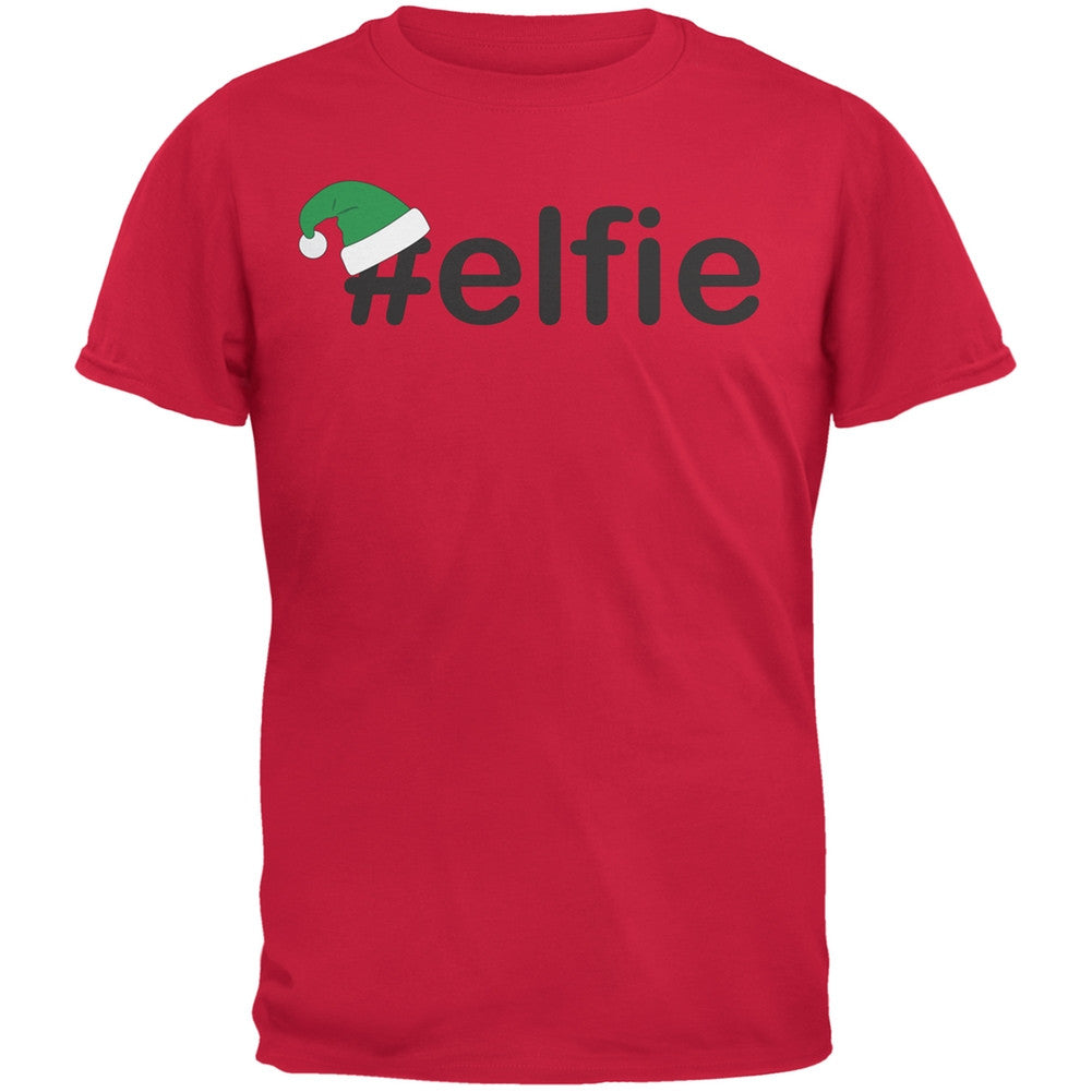 #Elfie Christmas Hashtag Green Youth T-Shirt Youth T-Shirts Old Glory SM Red 