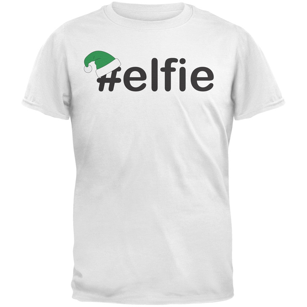 #Elfie Christmas Hashtag Green Youth T-Shirt Youth T-Shirts Old Glory SM White 