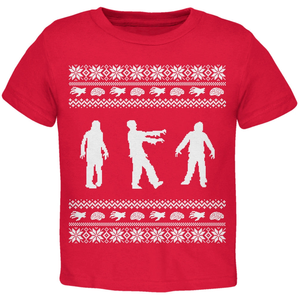 Zombie Ugly Christmas Sweater Red Toddler T-Shirt Toddler T-Shirts Old Glory   