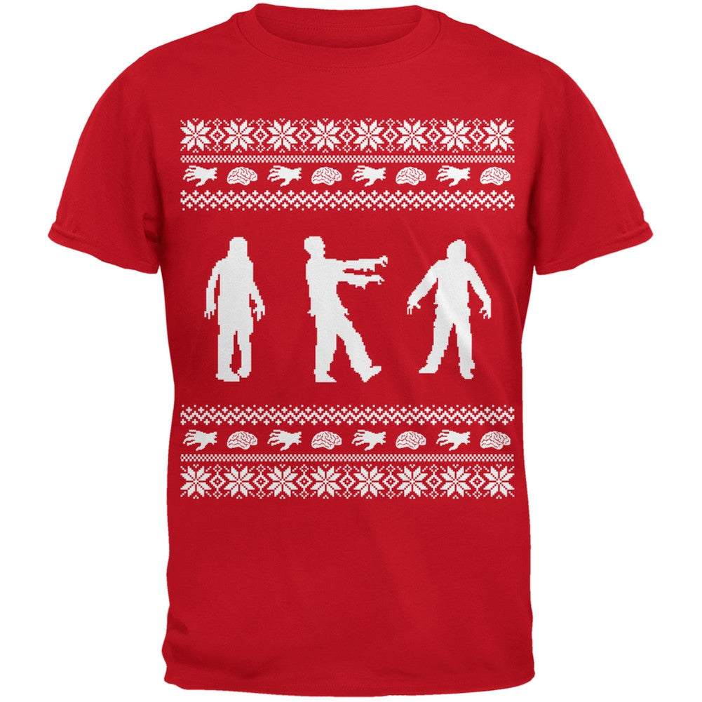 Zombie Ugly Christmas Sweater Red Adult T-Shirt Men's T-Shirts Old Glory 2XL Red 