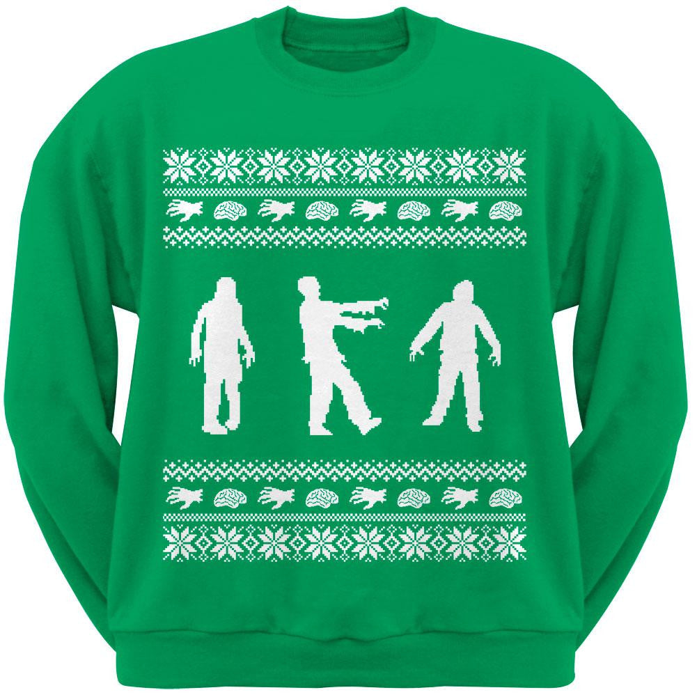 Zombie Ugly Christmas Sweater Black Adult Crew Neck Sweatshirt Men's Sweatshirts Old Glory   