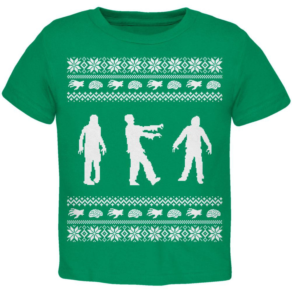 Zombie Ugly Christmas Sweater Green & White Toddler T-Shirt Toddler T-Shirts Old Glory   