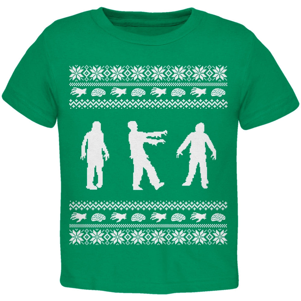 Zombie Ugly Christmas Sweater Green & White Toddler T-Shirt Toddler T-Shirts Old Glory   