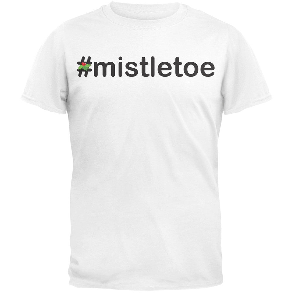 #Mistletoe Christmas Hashtag Green Adult T-Shirt Men's T-Shirts Old Glory SM White 