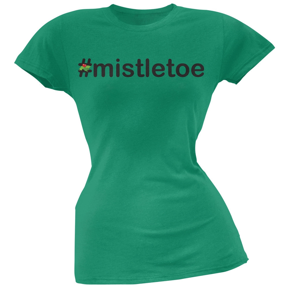 #Mistletoe Christmas Hashtag Green Soft Juniors T-Shirt Juniors T-Shirts Old Glory SM Green 