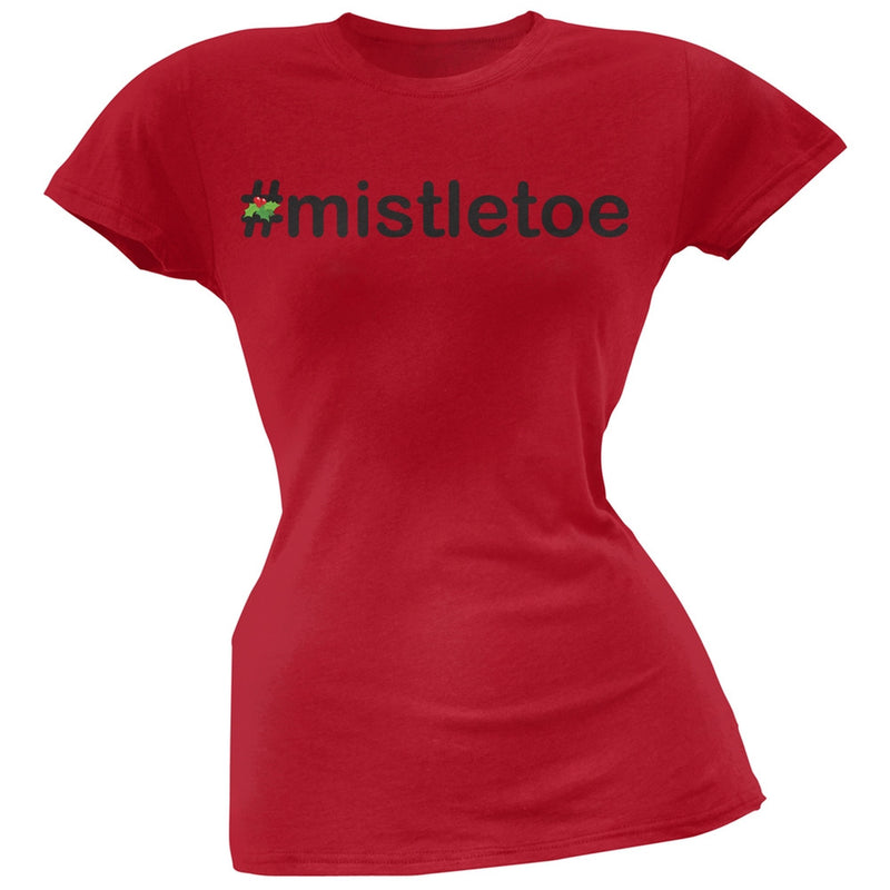 #Mistletoe Christmas Hashtag Green Soft Juniors T-Shirt Juniors T-Shirts Old Glory SM Red 