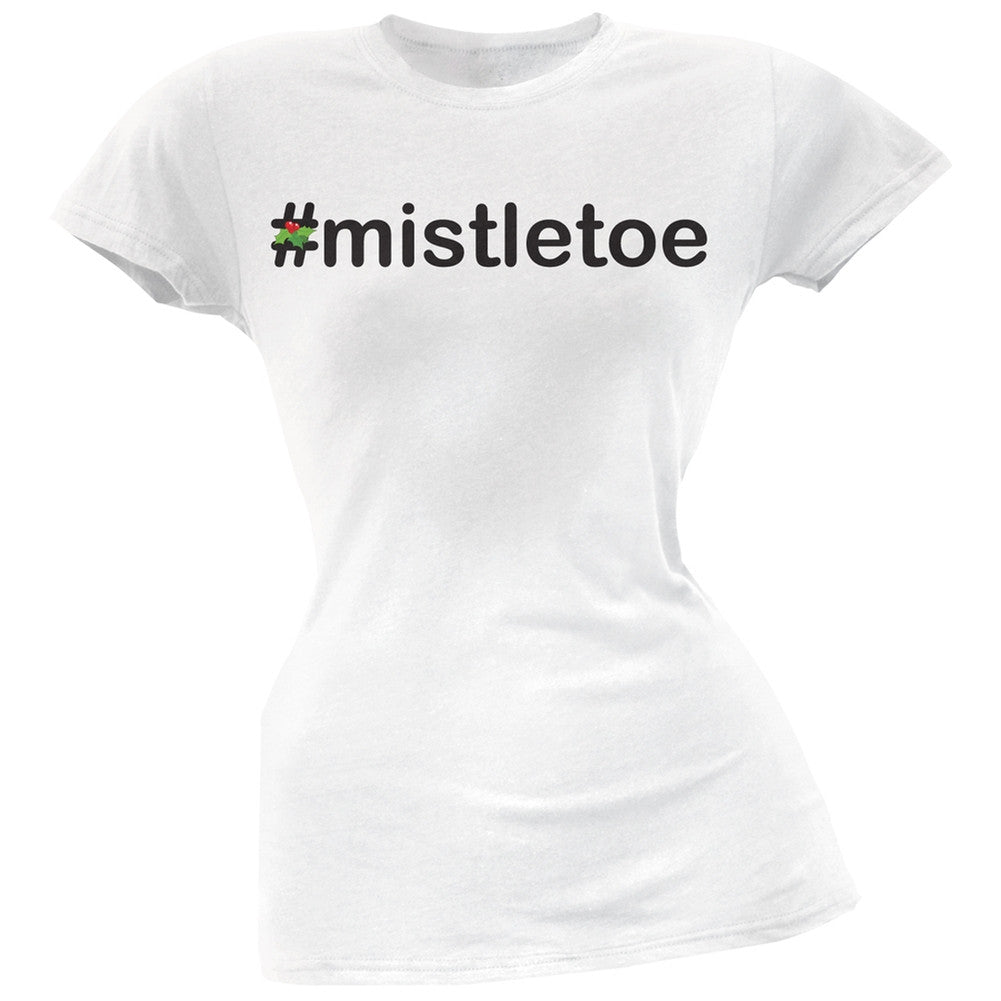 #Mistletoe Christmas Hashtag Green Soft Juniors T-Shirt Juniors T-Shirts Old Glory SM White 