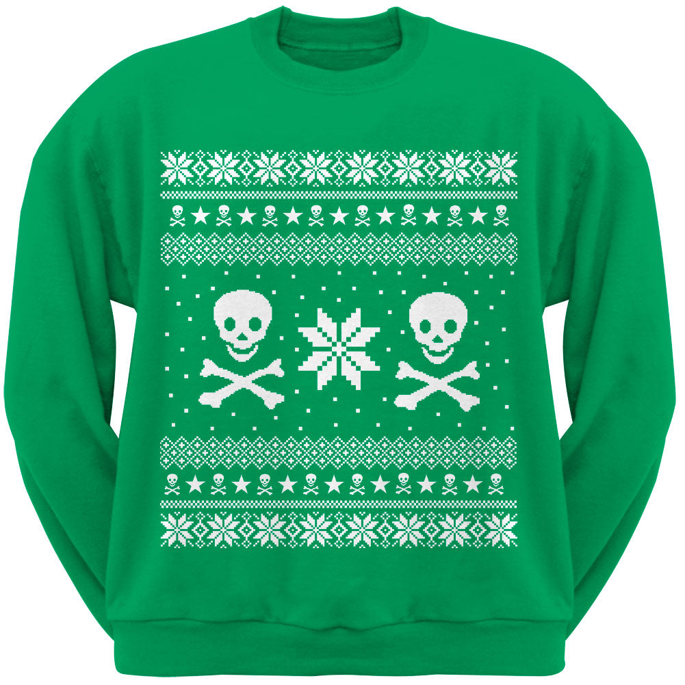 Skull & Crossbones Ugly Christmas Sweater Green Adult Crew Neck Sweatshirt Men's Sweatshirts Old Glory 2XL Green 