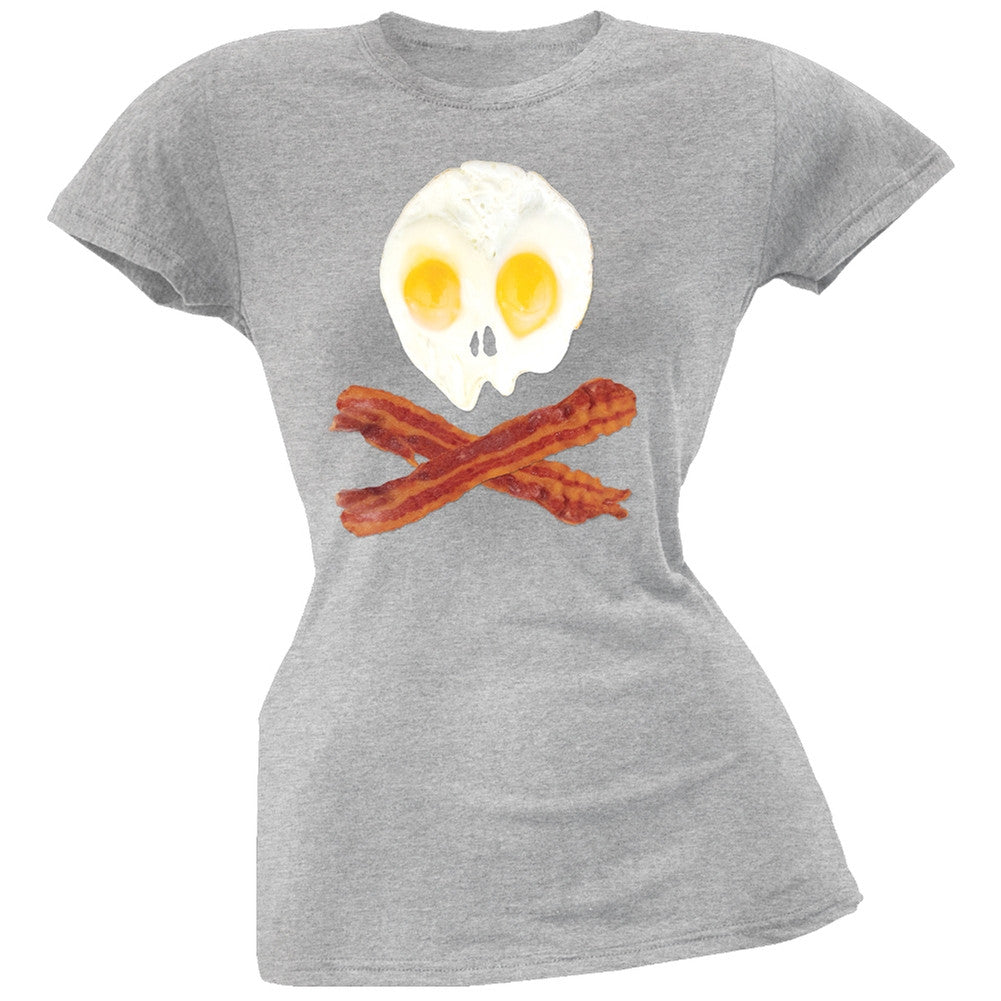 Eggs And Bacon Skull And Cross Bones Pink Soft Juniors T-Shirt Juniors T-Shirts Old Glory   